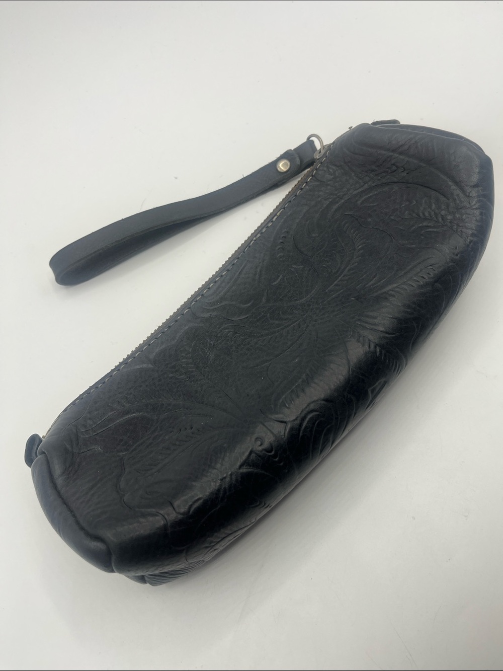 Patricia Nash Black Embossed Leather Wristlet Clutch